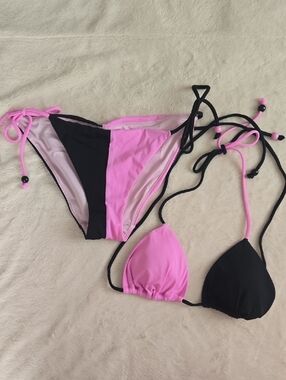 Victoria's Secret Black & Pink Two-Tone String Bikini